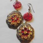 Red And Gold Rhinestone Ea..