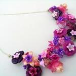 pink and plum floral bib necklace