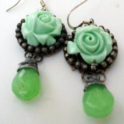 mint rose earrings